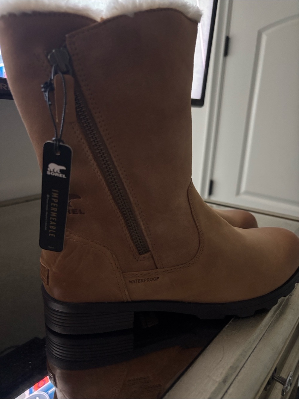 Sorel Women's Tan Waterproof Emelie Mid-Calf Winter Boots with Side Zipper